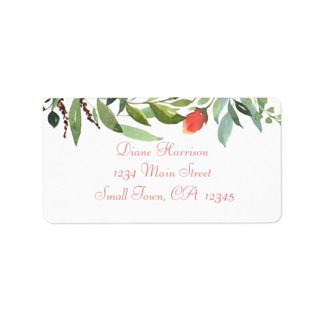 Elegant Watercolor Rose and Foliage Border Label (Front)