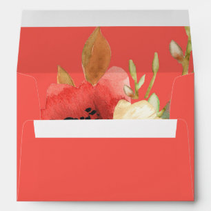 Elegant Watercolor Rose Bouquet Coral Envelope