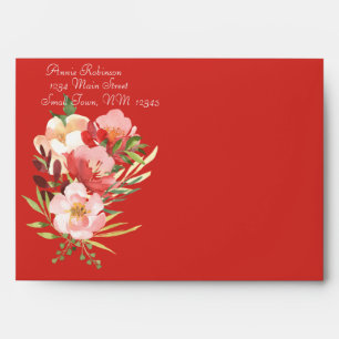 Elegant Watercolor Rose Bouquet Coral Envelope