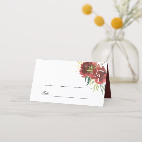 Elegant Watercolor Rose Bouquet Place Card
