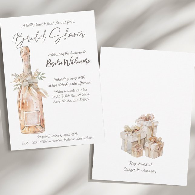 Elegant watercolor rose champagne bridal shower invitation (Creator Uploaded)