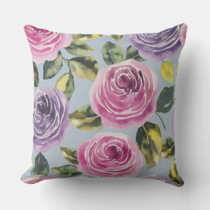 Elegant Watercolor Rose Floral Design Outdoor Pillow