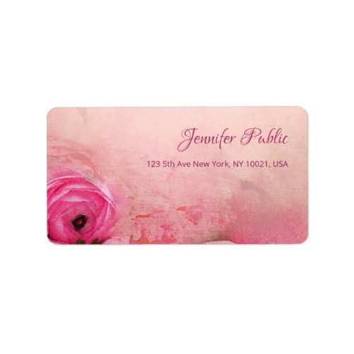 Elegant Watercolor Rose Floral Modern Hand Script Label