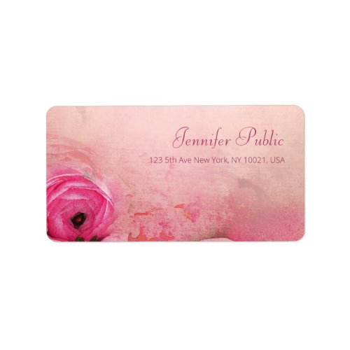 Elegant Watercolor Rose Floral Script Address Label
