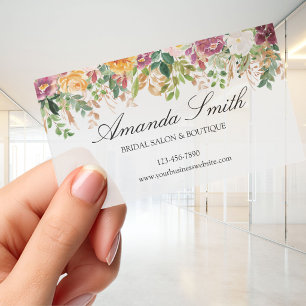 Elegant Watercolor Rose Floral Transparent Plastic Clear Business Cards