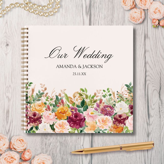 Elegant Watercolor Rose Flower Wedding Guestbook Notebook (In situ)