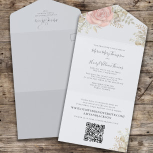 Elegant Watercolor Rose Gold QR Code Website All In One Invitation