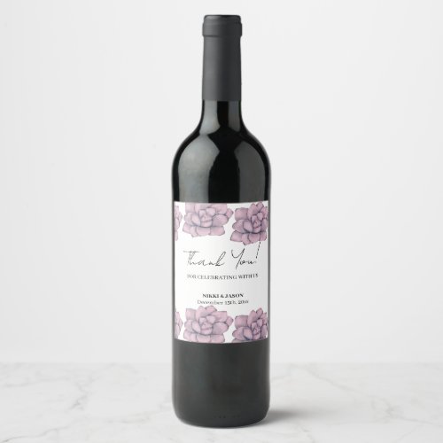 Elegant Watercolor Rose Minimal Wedding Thanks  Wine Label