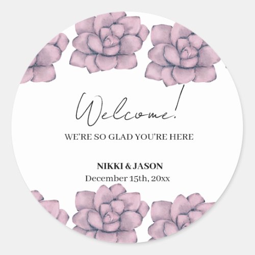 Elegant Watercolor Rose Minimal Wedding Welcome  Classic Round Sticker