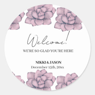 Elegant Watercolor Rose Minimal Wedding Welcome  Classic Round Sticker