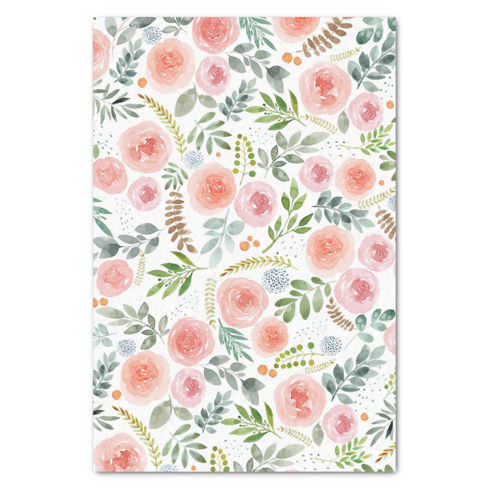 Discover Elegant Watercolor Roses and Branches  Tissue Paper