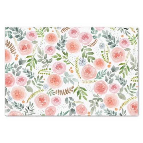 Elegant Watercolor Roses and Branches  Tissue Paper