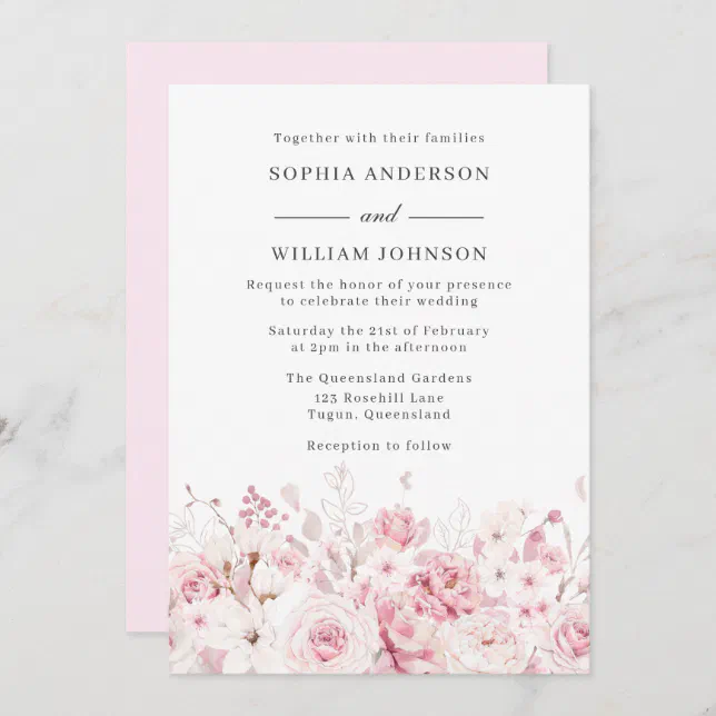 Elegant Watercolor Roses Beautiful Wedding Invitation | Zazzle