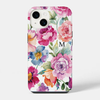 Elegant Watercolor Roses Bloom Personalized Name iPhone 14 Case