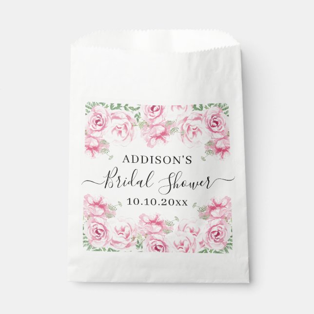 Elegant Watercolor Roses Bridal Shower Favor Bag (Front)
