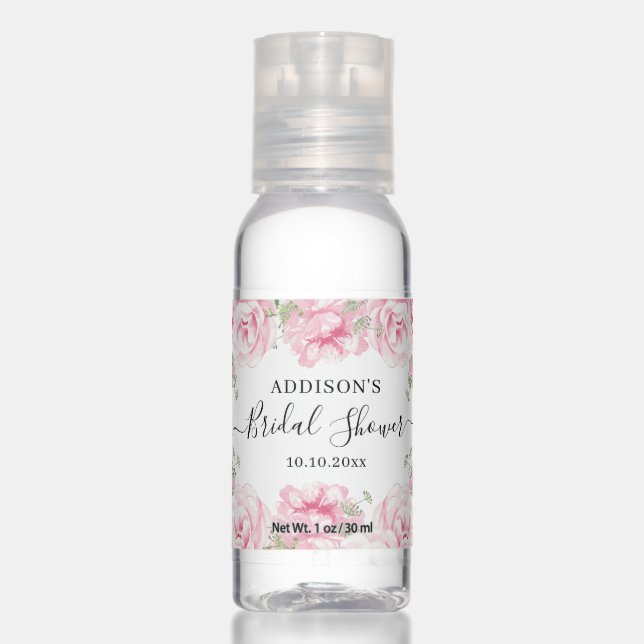 Elegant Watercolor Roses Bridal Shower Hand Sanitizer (Front)