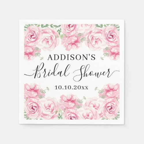 Elegant Watercolor Roses Bridal Shower Napkins