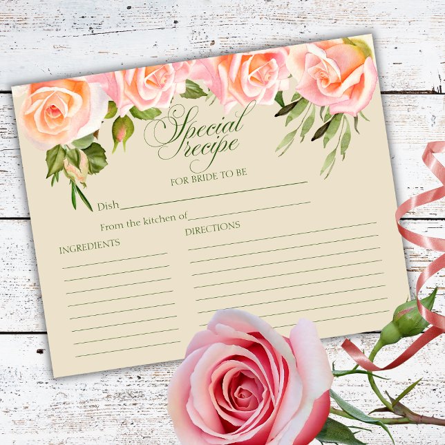 Elegant Watercolor Roses Bridal Shower Recipe Card (Creator Uploaded)