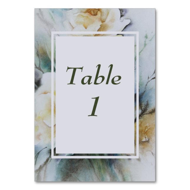 Elegant Watercolor Roses Cream and Sage Green Table Number (Back)