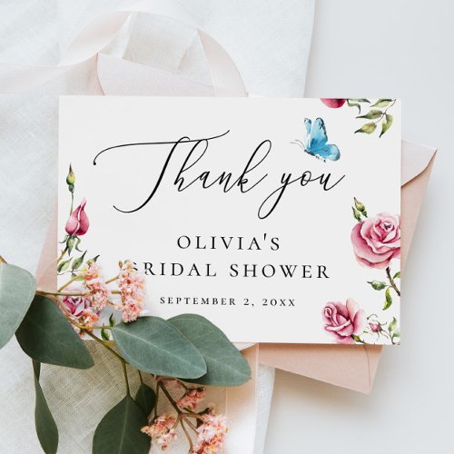 Elegant watercolor roses  cup tea bridal shower thank you card