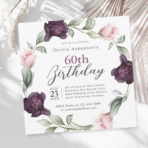 Elegant Watercolor Roses Floral 60th Birthday Invitation