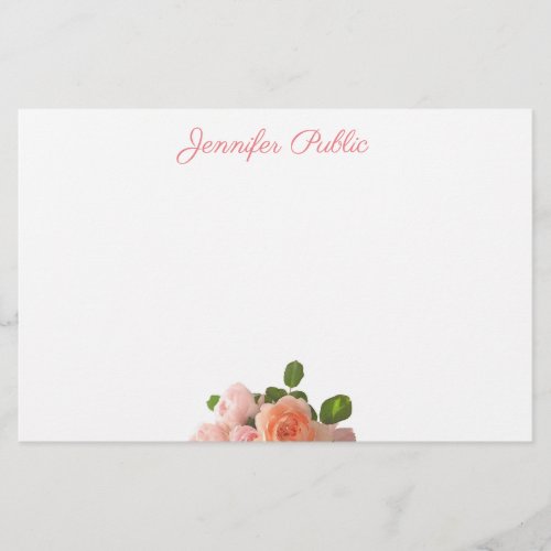 Elegant Watercolor Roses Flowers Floral Modern Stationery