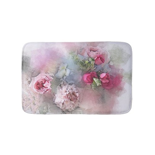 Elegant Watercolor Roses Flowers Floral Template Bath Mat