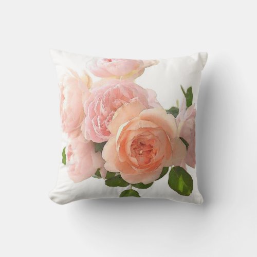 Elegant Watercolor Roses Flowers Floral Template Throw Pillow