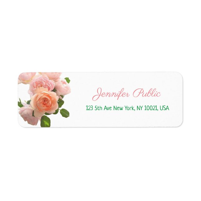Elegant Watercolor Roses Flowers Handwriting Text Label (Front)