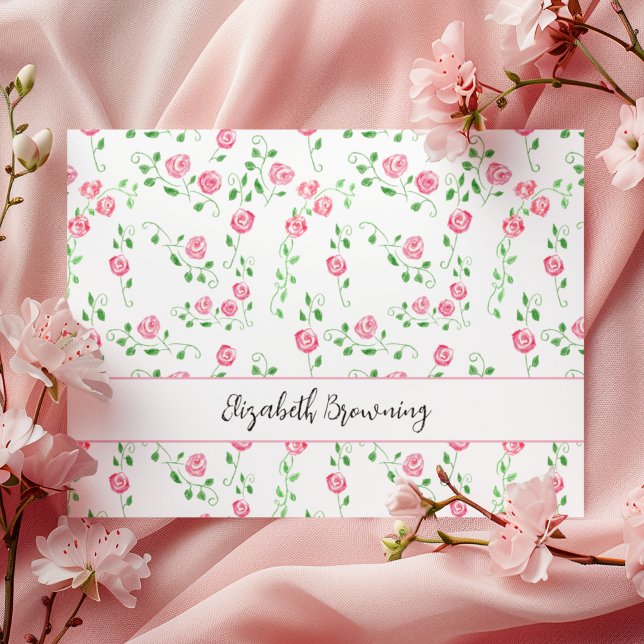 Elegant Watercolor Roses Girly Personal Stationery Note Card (Romantic hand-drawn red and pink roses can make catching up on your correspondence a pleasure!)