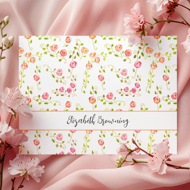 Elegant Watercolor Roses Girly Personal Stationery Note Card (These hand-drawn blush roses can make you feel you are in a Jane Austen novel!)