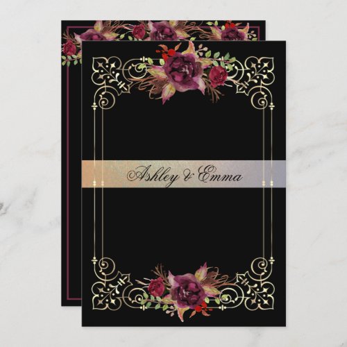 Elegant Watercolor Roses Gold Frame Wedding Invitation