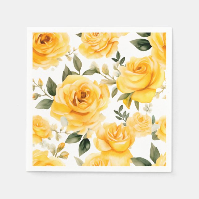 Elegant Watercolor Roses Napkins (Front)