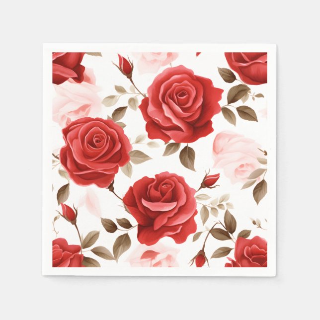 Elegant Watercolor Roses Napkins (Front)