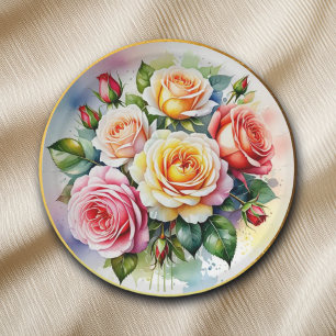 Elegant Watercolor Roses Paper Plates