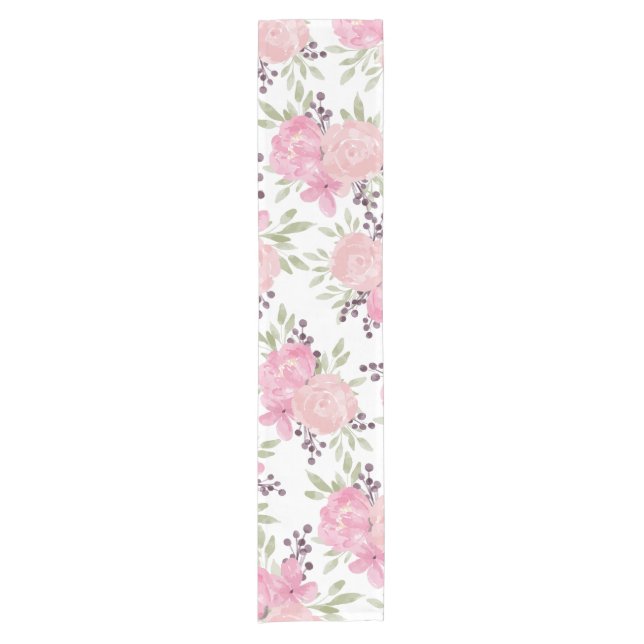 Elegant Watercolor Roses Pattern Short Table Runner (Front)