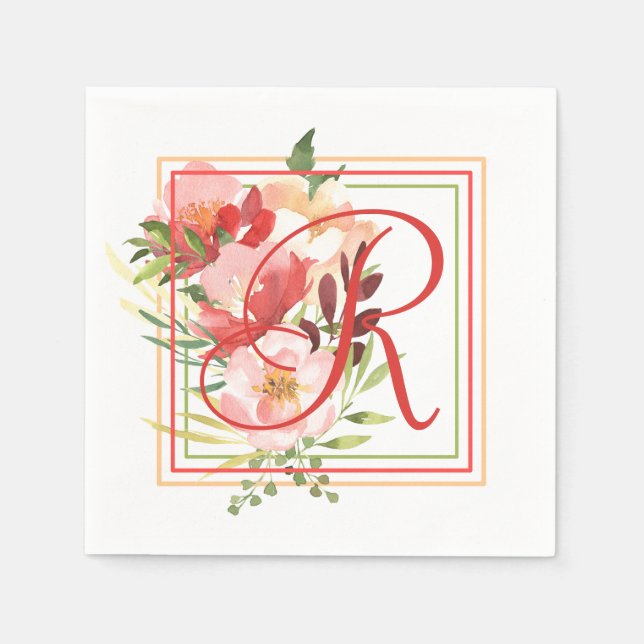 Elegant Watercolor Roses Romantic Bouquet Napkins (Front)