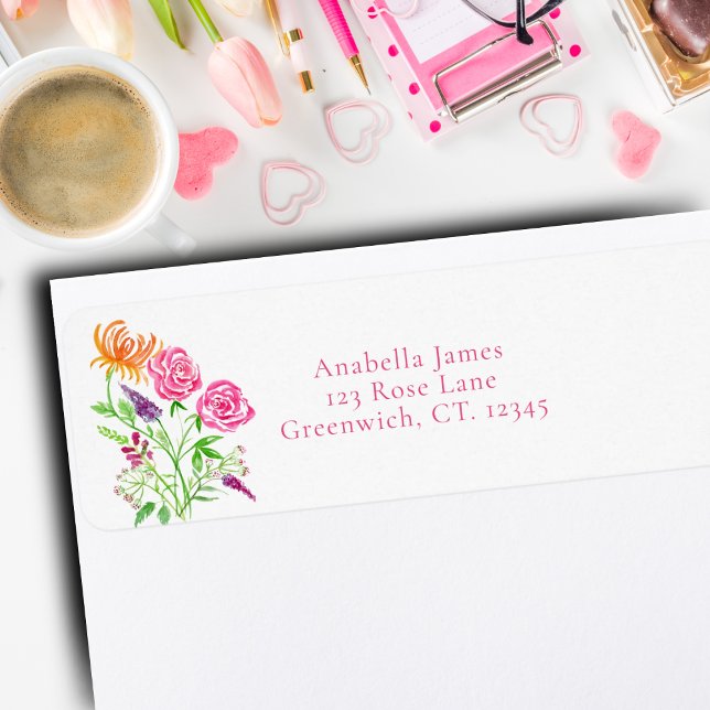 Elegant Watercolor Roses, Snapdragons And Flowers Label (Creator Uploaded)