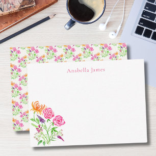 Elegant Watercolor Roses, Snapdragons And Flowers Note Card