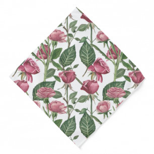 Elegant Watercolor Roses with Stems and Leaves Bandana