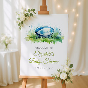 Elegant Watercolor Rugby Baby Shower Welcome Sign