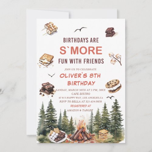 Elegant Watercolor S`more to love fall 8th birthd Invitation