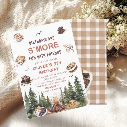 Elegant Watercolor S`more to love fall 9th birthd Invitation