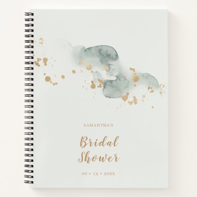 Elegant Watercolor Sage Gold Bridal Shower Notebook (Front)