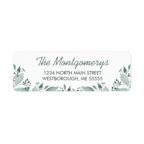 Elegant Watercolor Sage Green Leaf Return Address Label