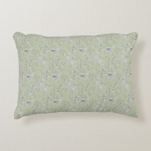 Elegant Watercolor Sage Green Purple Floral Accent Pillow