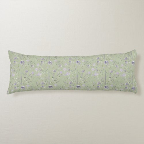 Elegant Watercolor Sage Green Purple Floral Body Pillow