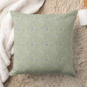 Elegant Watercolor Sage Green Purple Floral Throw  Pillow