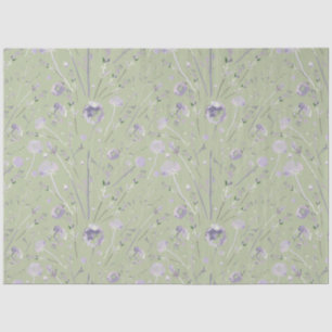 Elegant Watercolor Sage Green Purple Floral Tissue Paper