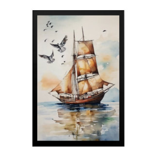 Elegant Watercolor Sailing Ship Artwork Acrylic Print
